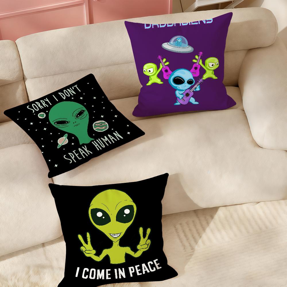 UFO We Come To Party Funny Alien Pillow Case Suitable For Bedrooms Living Rooms Cars Home Decoration