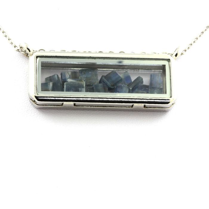 Necklace - Stones and Minerals - Raw Kyanite - Stainless Steel - Rectangle Model - Mixed