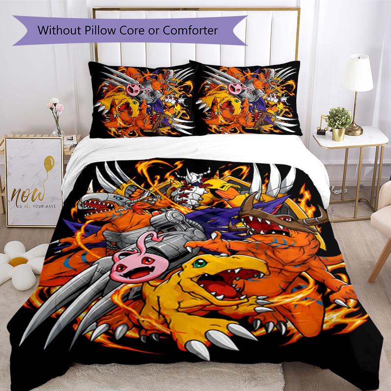 3pcs Digimon Design Cover Set - HD Printed Bedding with 1 Cover and 2 Pillowcases - Perfect for Home and Dorm Decor
