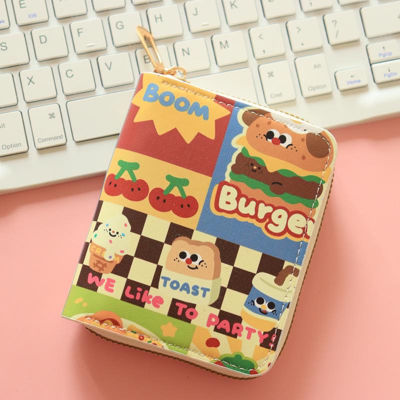 Кошелек для монет в виде милого корейского мультяшного гамбургера - аниме-кошелек на молнии и держатель для карт для студенток (2025)