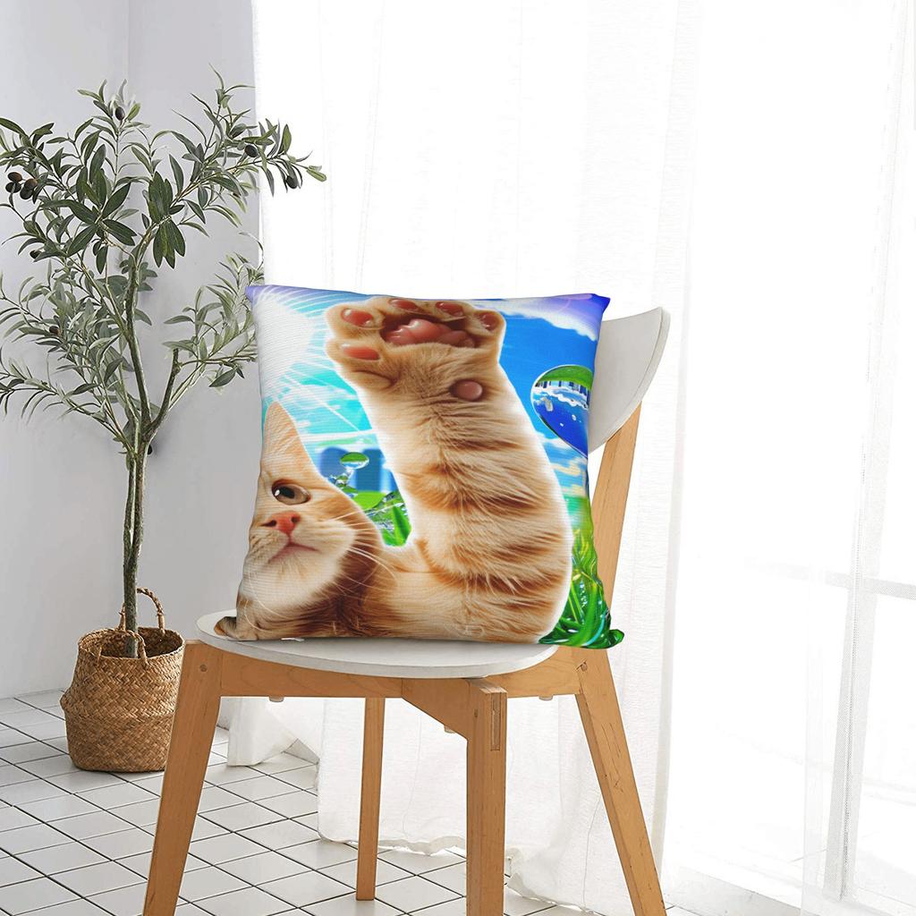 Наволочка с принтом кота в стиле Frutiger Aero Наволочка для стула, дивана, домашнего декора, современные наволочки