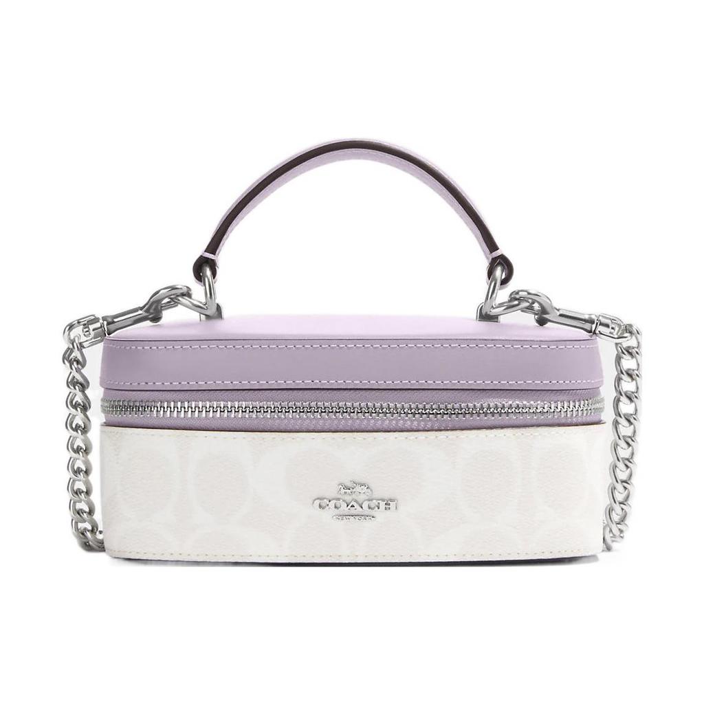 New COACH Canvas With Leather Box Bag, Handbag, Shoulder Bag, Crossbody Bag Trumpets Women's White & Purple CJ522-SVVVJ
