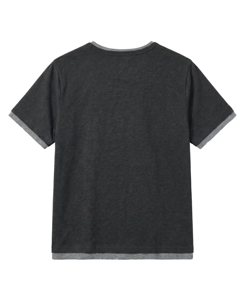 IDWS Layered Henley Neck T-Shirt Charcoal