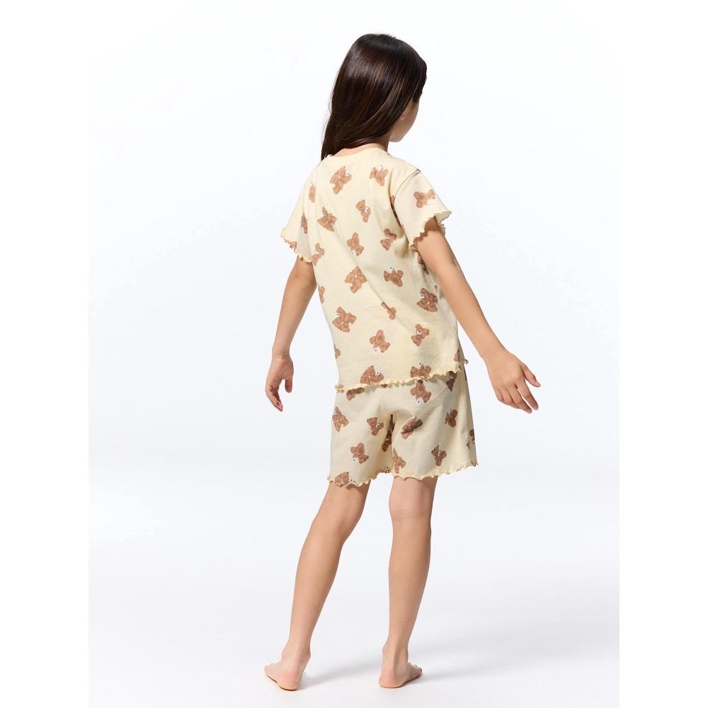 GU by Uniqlo Комплект для отдыха для девочек из хлопка с короткими рукавами и шортами Bear 