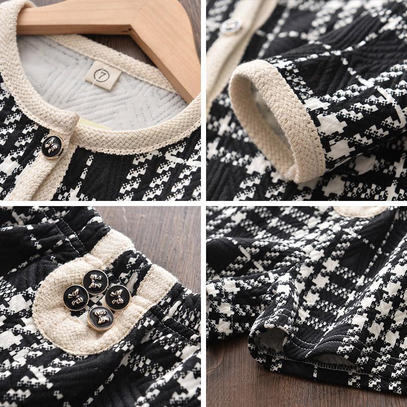 Children's Suit Girls Western Style Small Fragrance Black Plaid Pattern Jacket Shorts Two-piece Suit