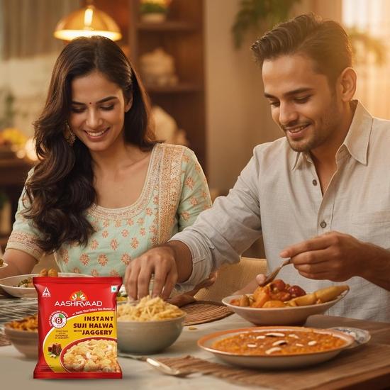 Aashirvaad Instant Suji Halwa с джаггери, 45 г, готовая к употреблению халва | Сладкое блюдо быстрого приготовления