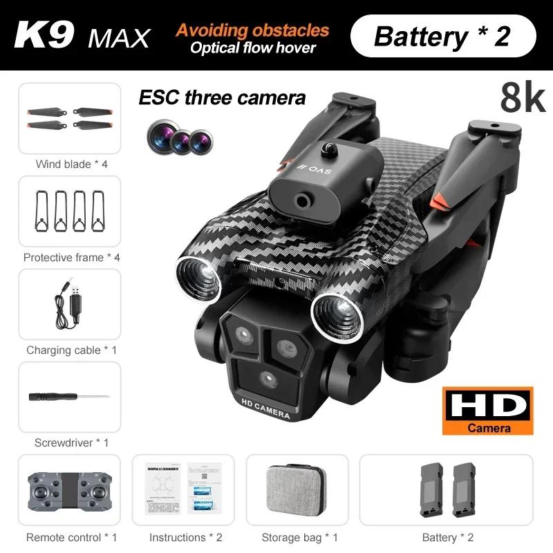 Новый K9Max Rc Drone Professional 8K Трехкамерный ESC Широкоугольный оптический позиционирование потока Четырехсторонний Квадрокоптер для предотвращения препятствий Игрушка в подарок