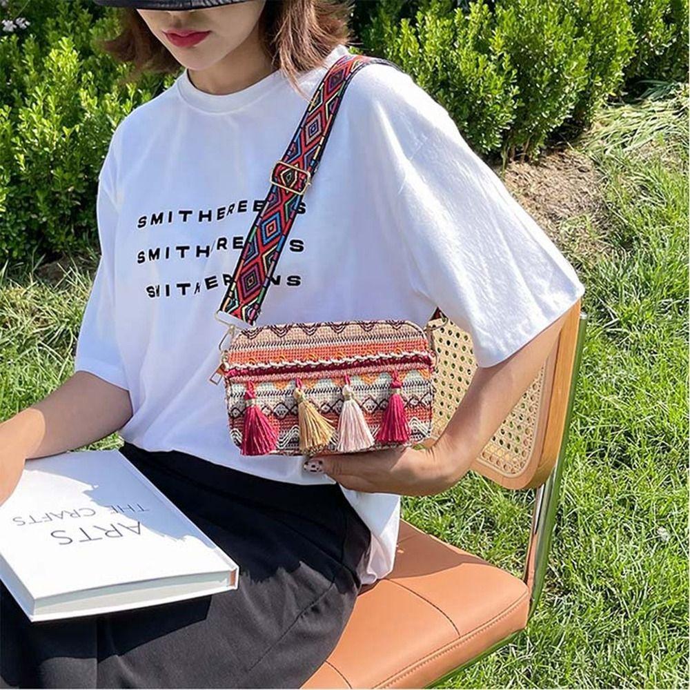 Embroidery Fringe Cloth Handbag Women Shoulder Bag Ethnic Style Bag Crossbody Bags Small Square Bag