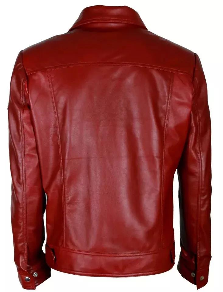 Handmade Stylish Men's Soft Red New Festive Leather Lambskin Genuine Biker Jacket
