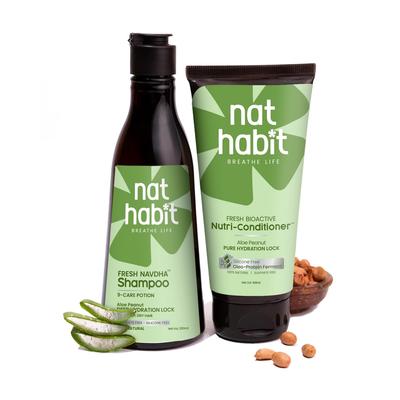 Набор Nat Habit Шампунь с алоэ и арахисом 250 мл и Кондиционер 150 мл Для ежедневного очищения волос и глубокого увлажнения сухих и вьющихся волос