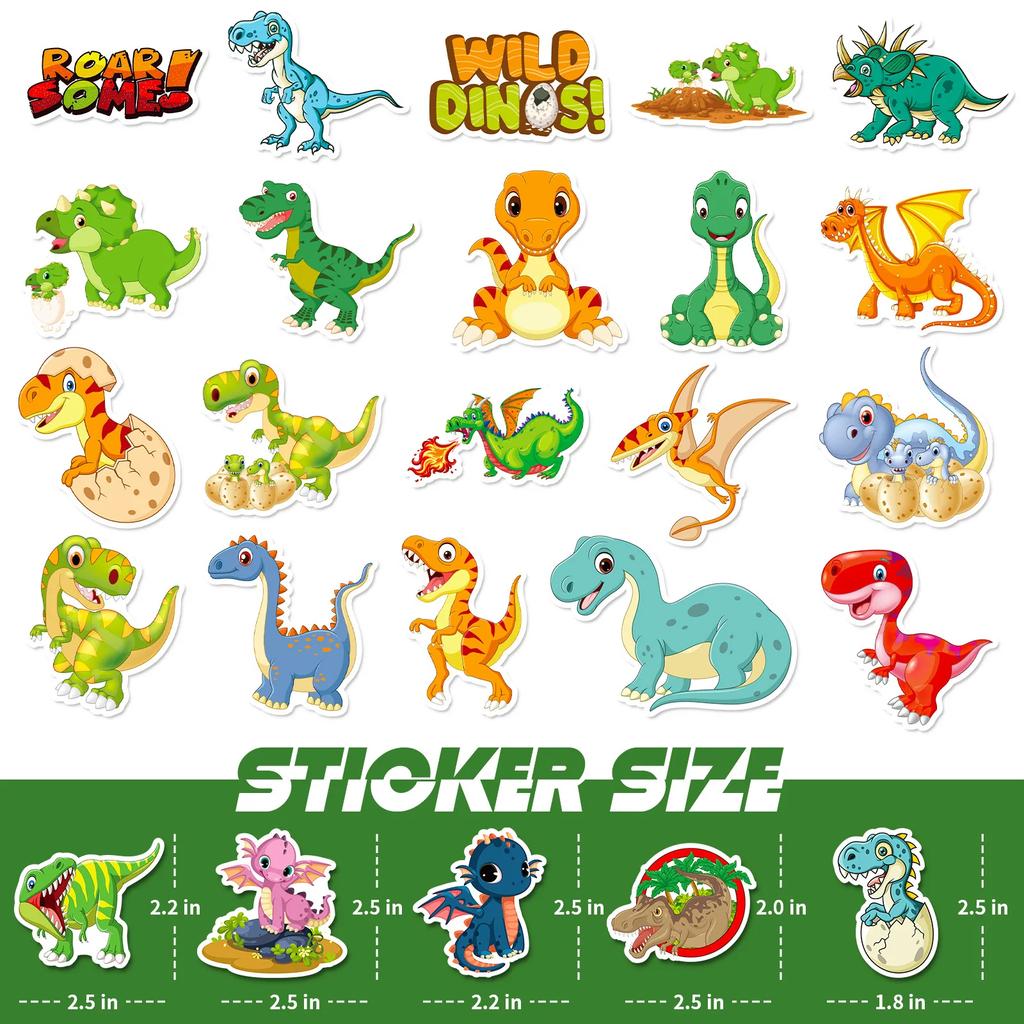 50pcs Cartoon Dinosaur Sticker for Children Water Bottle Skateboard Waterproof Graffiti Stickers