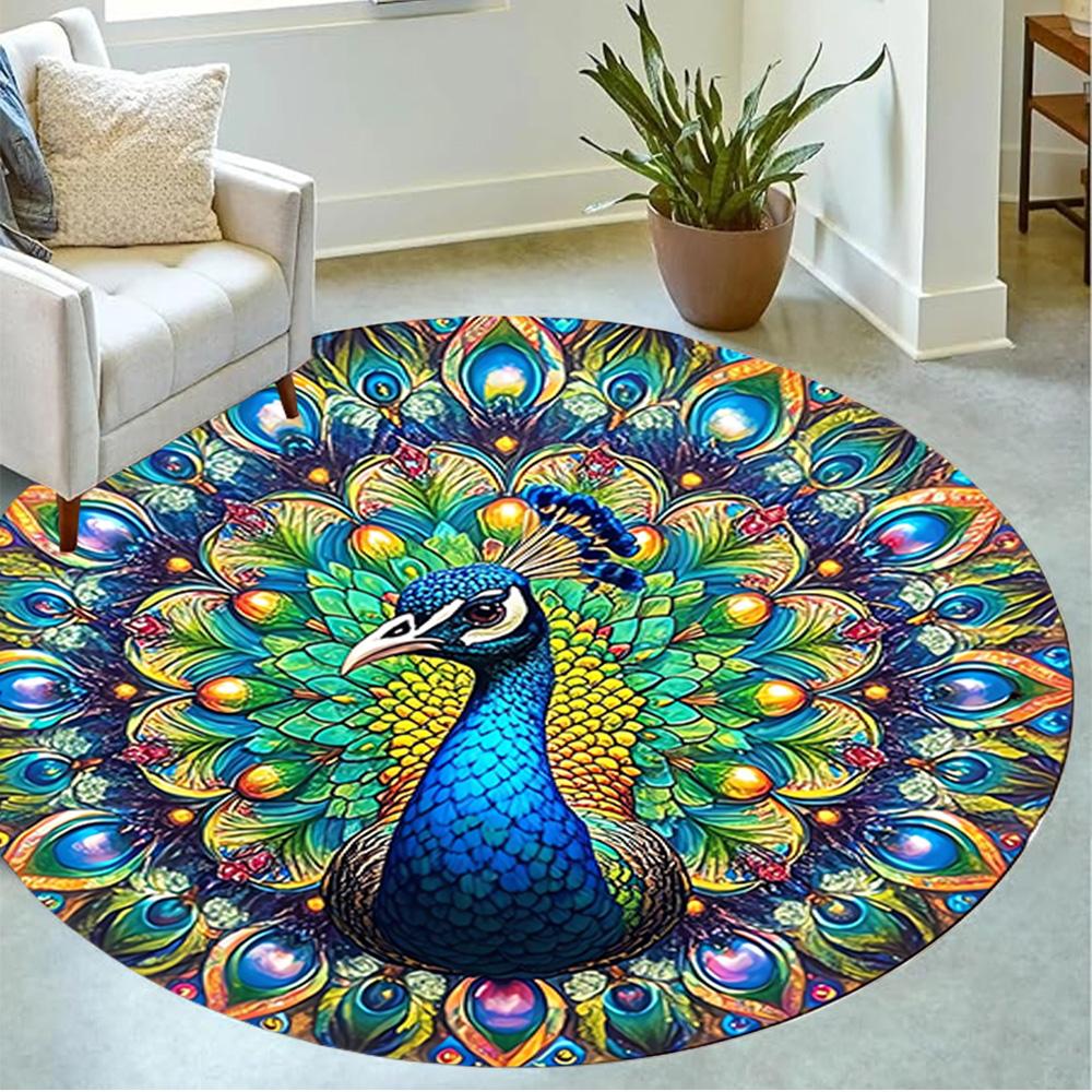 1pc home carpet peacock design non-slip rug for office decor and living room gift ideas