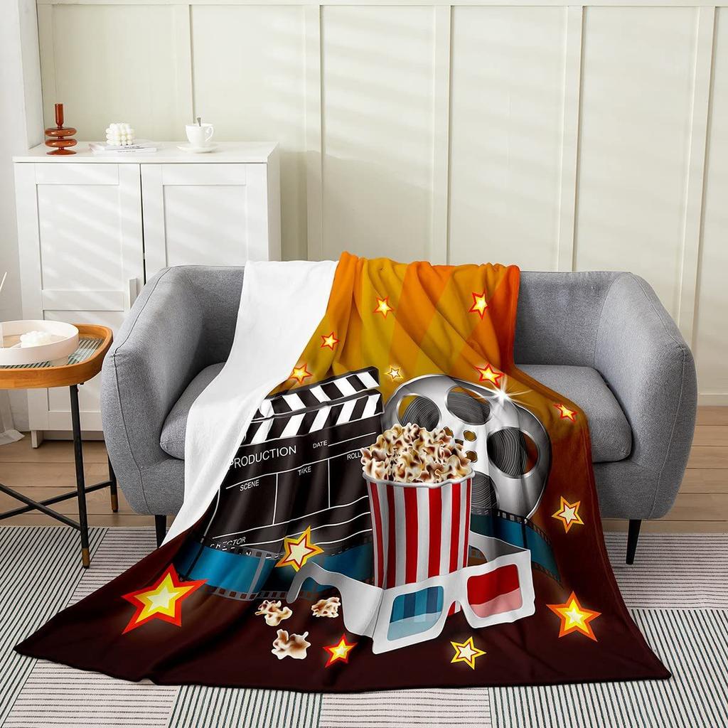 Movie Night Popcorn Printed Blanket for Sofa Bed Travel Camping Living Room Office Conditioning Blanket for All Seasons Gifts