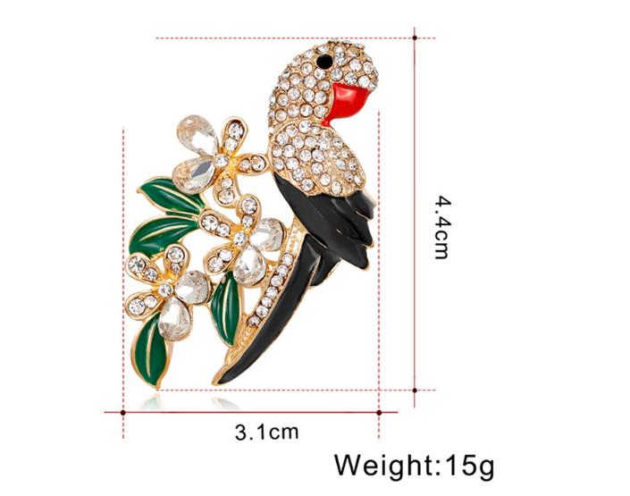 Women Girls Refined Brooches Fashion Parrot Modelling with Rhinestone Trim Dress Breastpin Birthday Xmas Gift