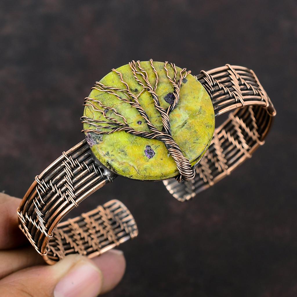 Браслет-манжета из медной проволоки с древом жизни, регулируемый браслет-манжета ручной работы, браслет-манжета из драгоценных камней, очень красивые медные украшения