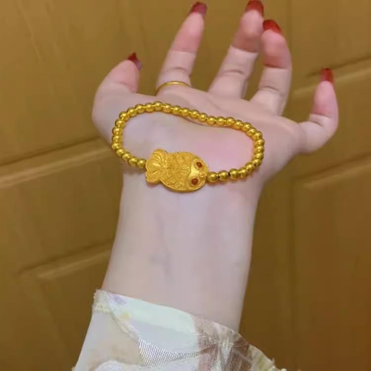 Little Goldfish Bead Light Luxury Fashion Bracelet For Women 24K Gold AU999, Lucky & Fashionable, Great For Brightening Skin