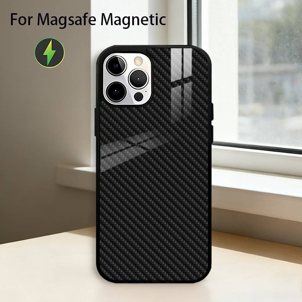 Автомобильный чехол из углеродного волокна для iPhone 17, 16, 15, 14, 13, 12, 11 Plus, Pro, магнитный, для беспроводной зарядки Magsafe