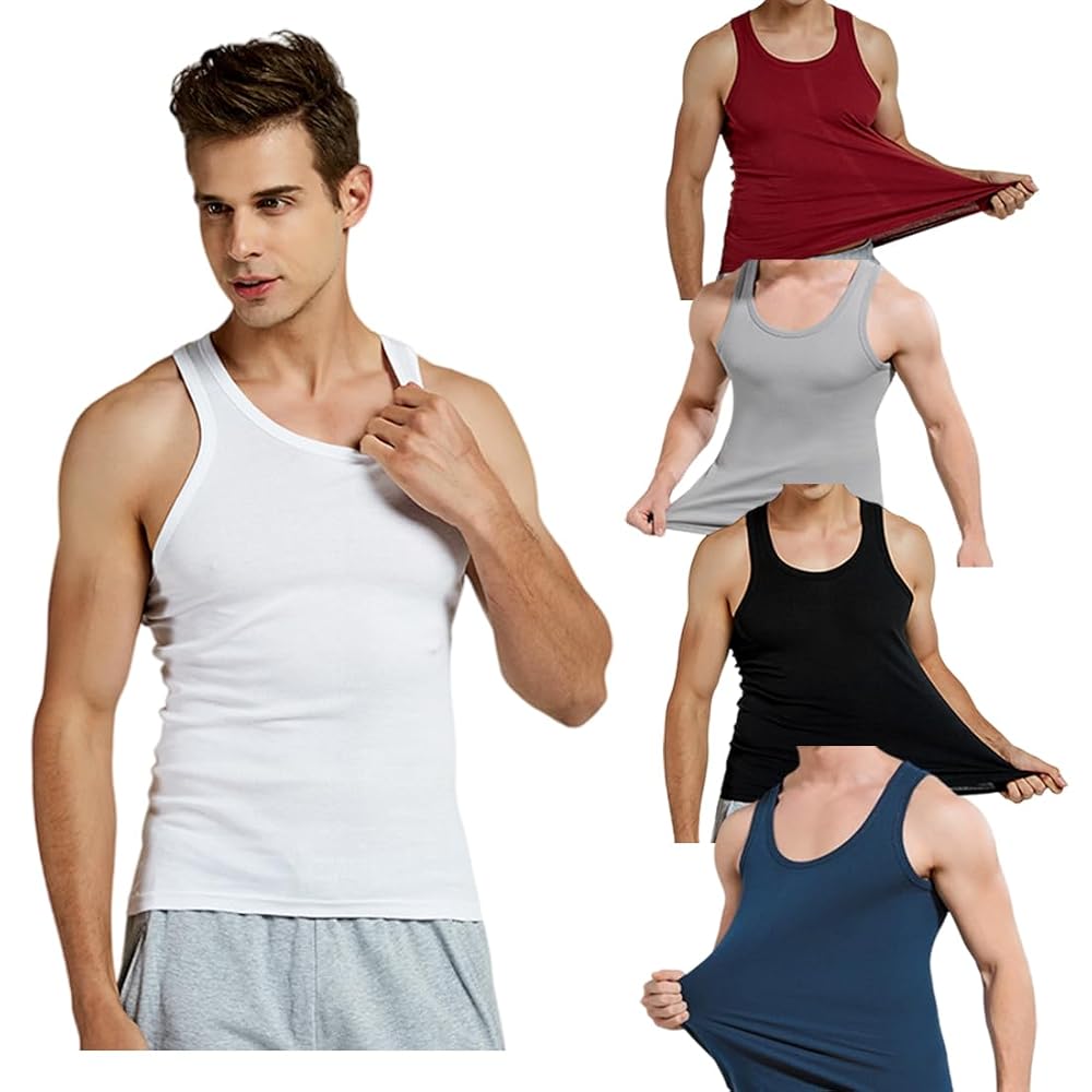 Kananimo Men's Tank Tops, 5-Pack, 100% Cotton, Sleeveless, Plain, Sports Underwear, Sweat-wicking,