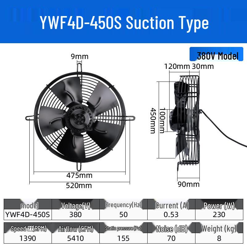 Осевой вентилятор с внешним ротором YWF4E: 220В Воздушный компрессор/Конденсаторное охлаждение, 380В Вытяжка для холодильной камеры.