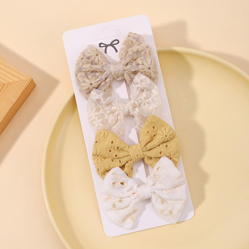 4Pcs/Set Sweet Hair Bows Hair Clip Children Lovely Bowknot Hair Pins for Baby Girls Hair Accessories Print Hollow Hairgripe Gift