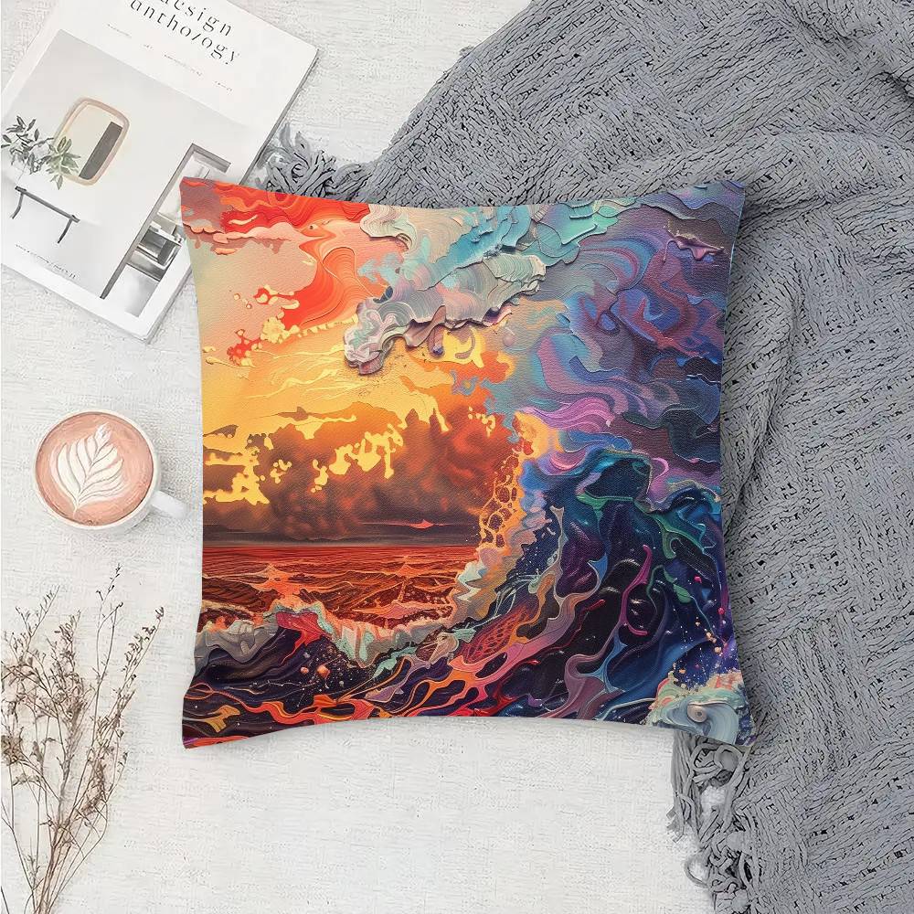 Retro Wave Sunset Pillow Case Fashion Square Pillowcase Bedroom Sofa Room Ins Decoration Leisure