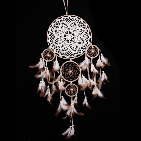 5 Rings Feather Dream Catcher Home Wall Hanging Decoration Ornament Craft