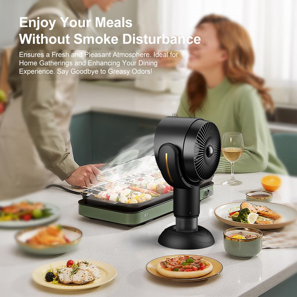 Портативная настольная вытяжка, беспроводной вытяжной вентилятор с 2 скоростями (Мощный Турбо), Перезаряжаемая кухонная вытяжка с