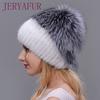 JERYAFUR Женская модная зимняя шапка из натурального меха норки и чернобурки