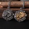 Viking Double Wolf Head Rune Pendant Necklace Hip Hop Long Jewelry Pendant
