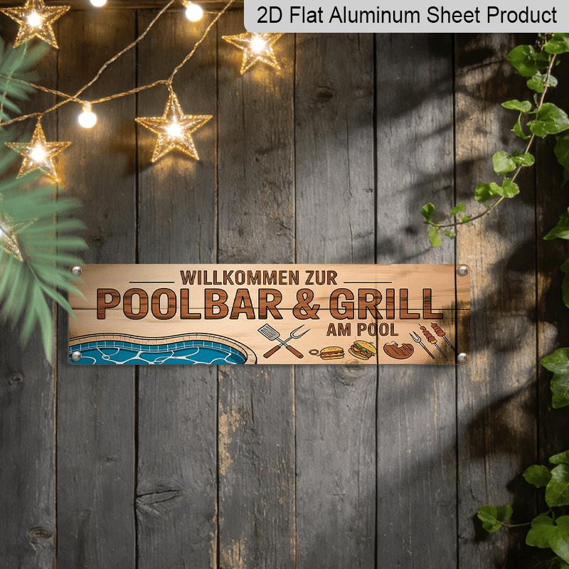 2D Flat, 1pc German Welcome To The Pool Bar & Grill Sign - Vintage Aluminium Decorative Sign Suitable for Home Porch, Backyard Patio, Poolside Grill