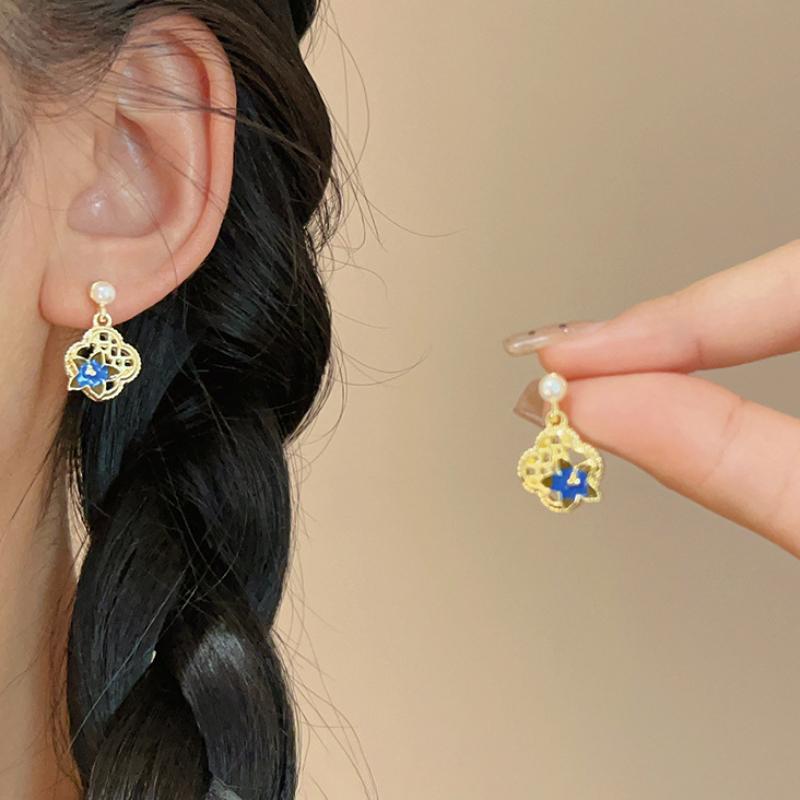 Новый модный дизайн, серьги-джокеры с синим цветком и темпераментом, женские серьги