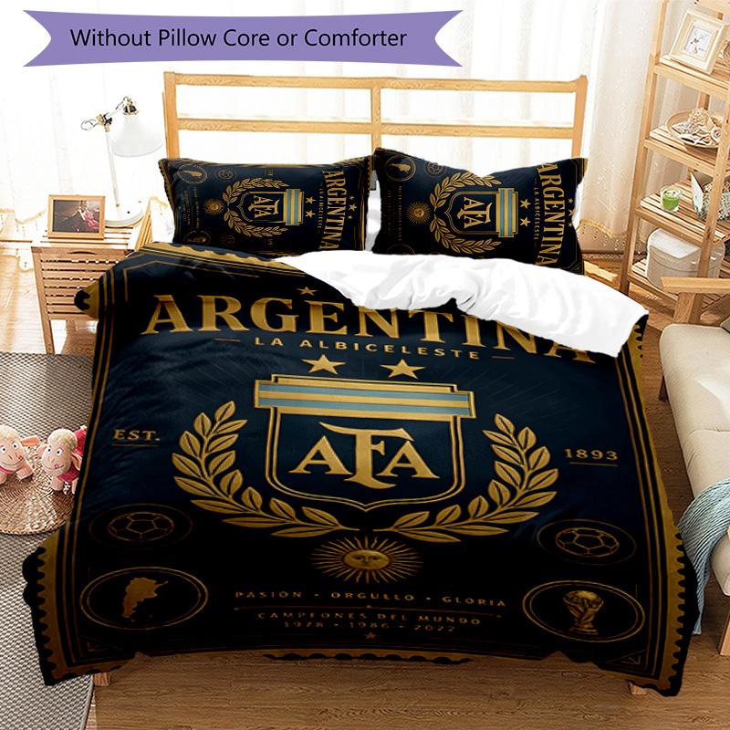 3pcs Argentina Football pattern bedding set duvet cover set includes duvet cover &pillowcases,perfect all season bedroom decoration&gift