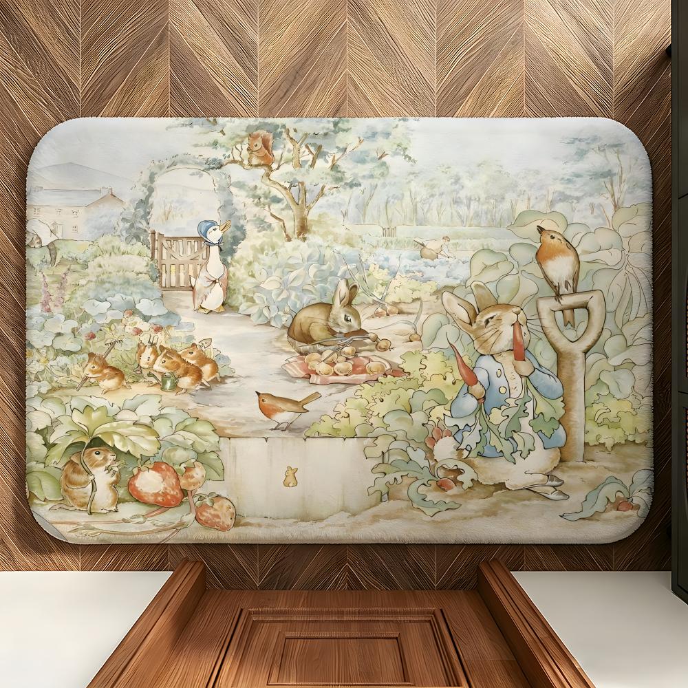 Cartoon P-Peter R-Rabbit Floor Mat Soft Flannel Floor Mat Suitable for Entryways, Living Rooms, Bedrooms, and Bathrooms