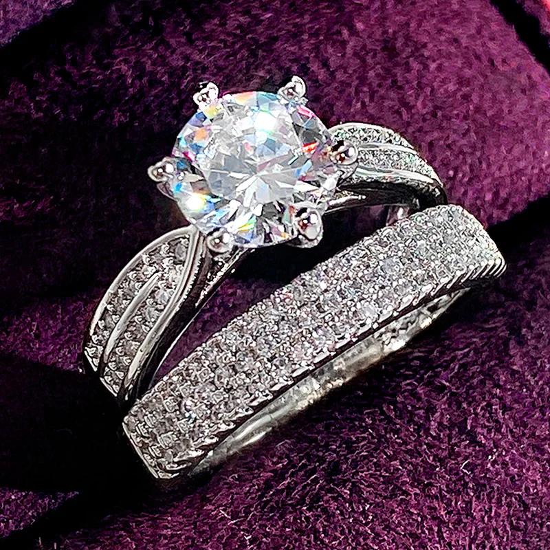 Trends 3Pcs Set Wedding Rings for Women Full Bling Iced Out Cubic Zirconia Crystal Rings Engage Fashion Luxury Jewelry