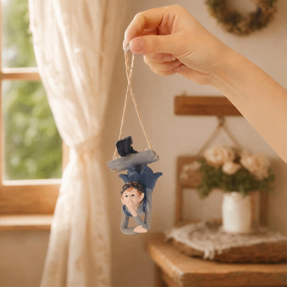 Resin Swinging Elf Figurine Hanging Resin Garden Statue Outdoor Elf Sculpture For Garden