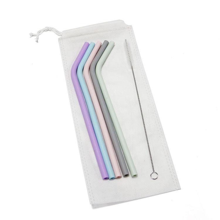 5 шт. многоразовых пищевых силиконовых трубочек с чистящей щеткой, набор для вечеринок, прямые изогнутые трубочки для питья