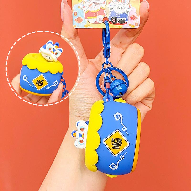 Vibrant Plush Lion Dance Drum Squeeze Keychain Playful Gift For Children And Adults