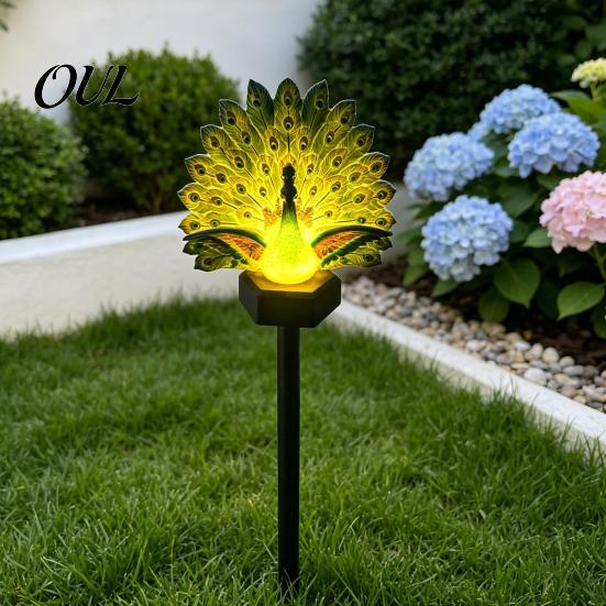 Decorative Resin Animal Statue Solar Peacock Garden Statue, Outdoor Lighted Sculpture, Waterproof LED Light for Patio Lawn Yard Pathway Decoration
