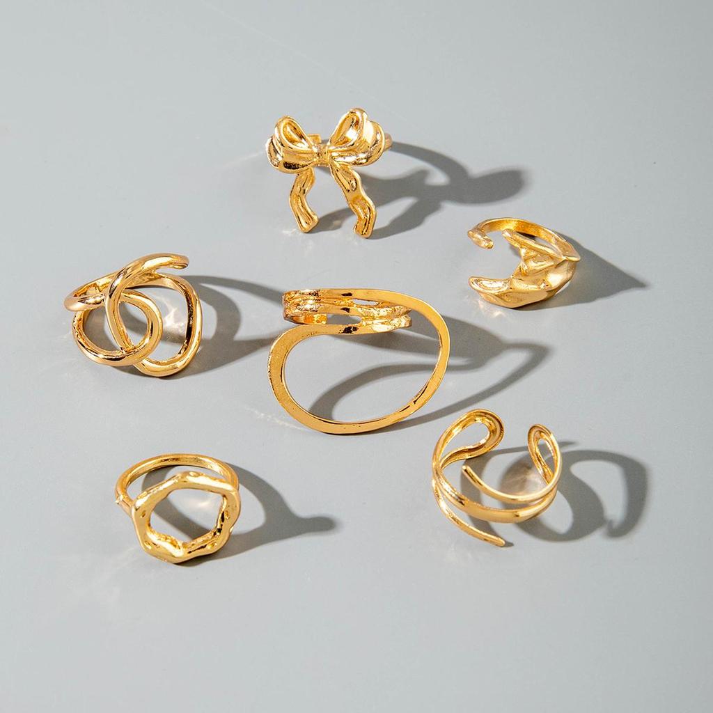 Модный креативный бант, лунная геометрия, кольцо из тяжелого металла, персонализированный нерегулярный набор из шести колец, женский ювелирный набор