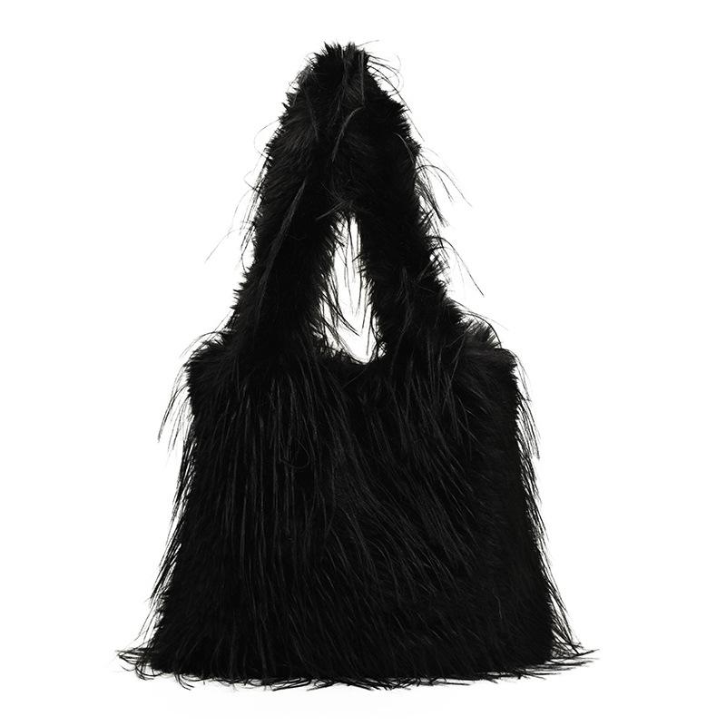 Осенне-зимняя плюшевая сумка большой вместимости женская 2025 новая повседневная в иностранном стиле сумка через плечо сумка-тоут плюшевая сумка-ведро