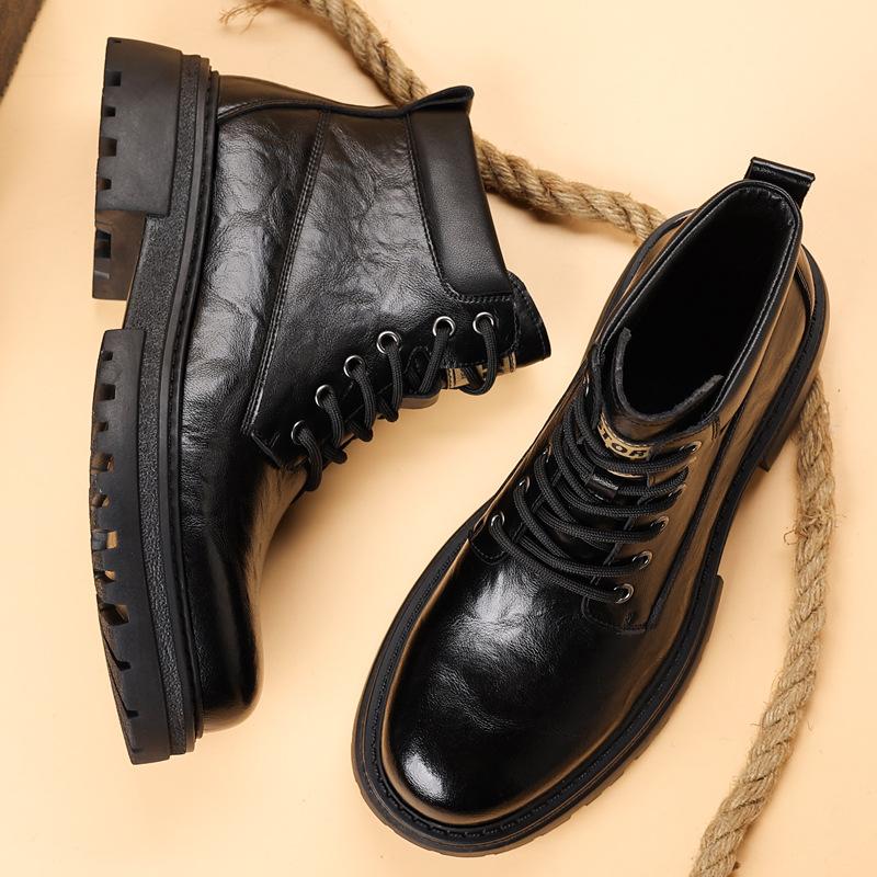 Мужская обувь зимние хлопковые ботинки уличные рабочие ботинки бархатные теплые высокие ботинки Martin повседневная кожаная обувь прилив