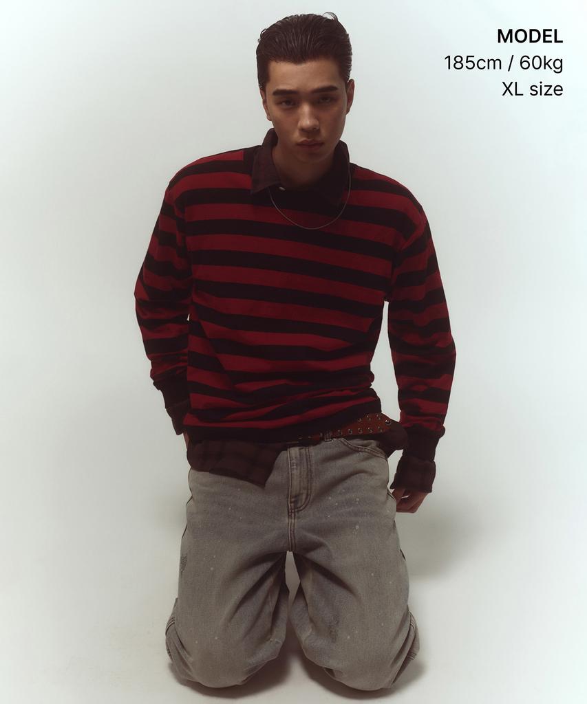 MUSINSA STANDARD Bold Stripe Long Sleeve T-Shirt [Black/Red]