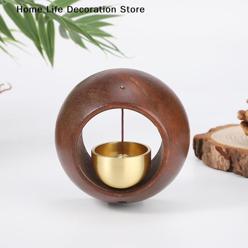 Wooden Magnetic Door Bell Entrance Opening Chime Round Bell Black Walnut Wood Hanging Doorbell Wind Japanese Room Chimes Decor
