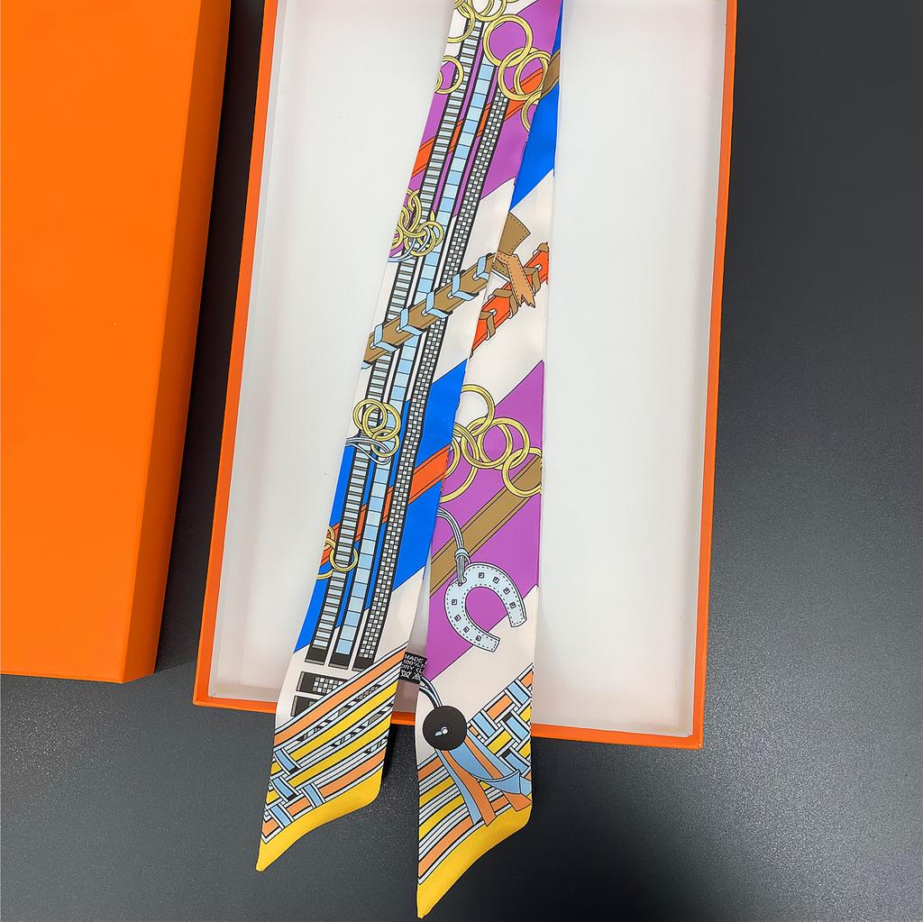 2024 Бренд Дизайн Клетчатый Шелковый Шарф Роскошный Шарф Женский Фуляр Узкая Сумка Шарфы Шейный Платок Для Женщин Модная Повязка На Голову Для Волос