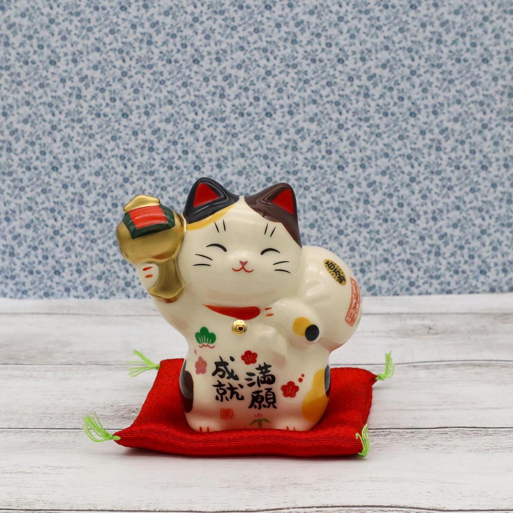 Yakushi Kiln Lucky Cat Bag Fulfillment of Wish Good Luck (Treasure Holder) (With Seal)