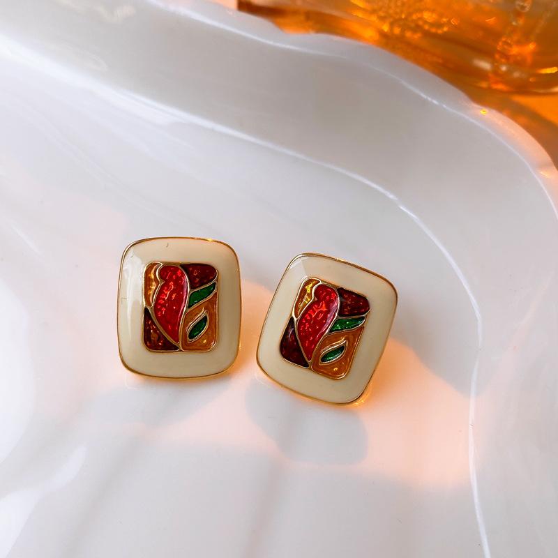 Серьги с квадратной капающей масляной подвеской и золотым гальваническим покрытием из серебра, атмосферные серьги в стиле ретро