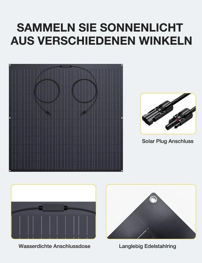 480W Flexible Solar Panel (2×240W) Monocrystalline Solar Module, ETFE Coating, for RV, Caravan, Boat, Roof,