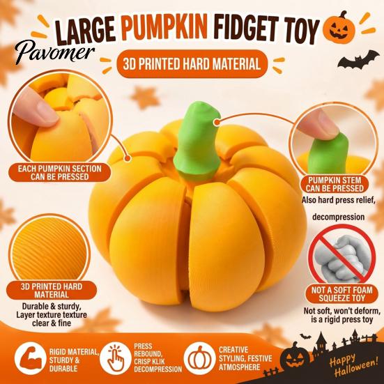 Pumpkin Fidget Toy 3D Printed Clicker, Stress Relief Clicky Toy, Sensory Tool Mini Finger Halloween Thanksgiving Harvest Holiday Gift Adults Kids
