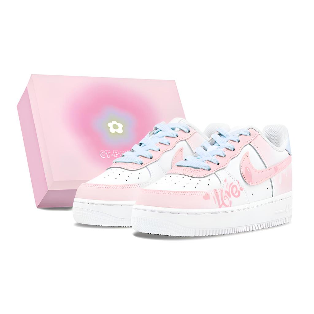 Nike Air Force 1 Air Force 1 Abrasion Resistant Slip Resistant Low top Skateboard Shoes Women's White Pink Blue DH2920-111(Team1655-S-BOX)