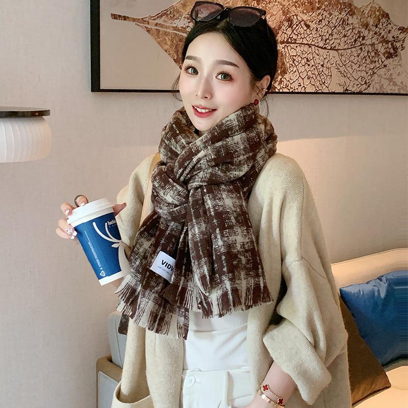 "Korean Plaid Imitation Cashmere Scarf – Women's Autumn & Winter Versatile Warm Shawl"